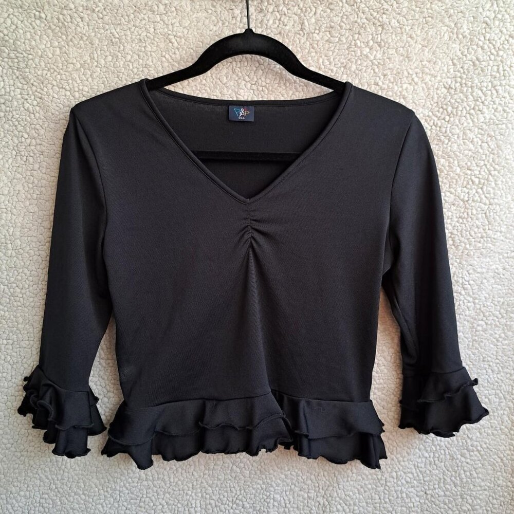 Cropped Ruffle Black Top